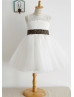 Ivory Lace Tulle Keyhole Back Cute Flower Girl Dress With Leopard Sash